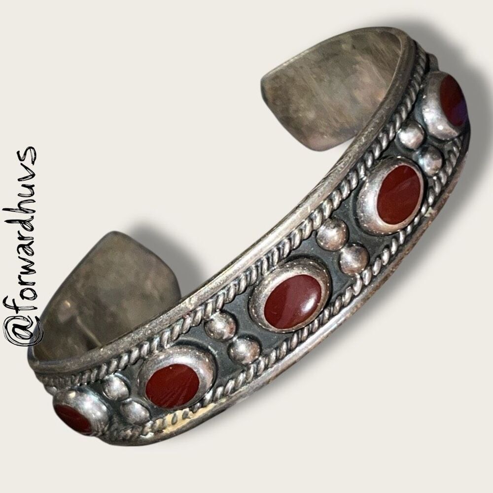 Mexican Sterling Silver Enamel Cuff – TL-126 – Marked 925 – 32.49g